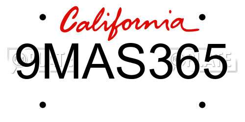 9MAS365 California License Plate