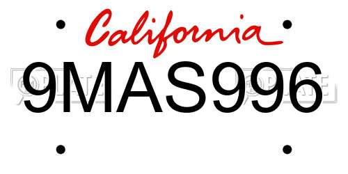 9MAS996 California License Plate