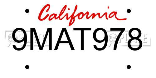 9MAT978 California License Plate