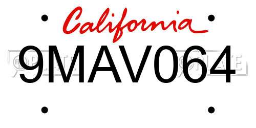 9MAV064 California License Plate