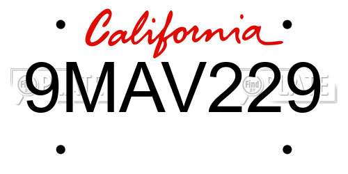 9MAV229 California License Plate