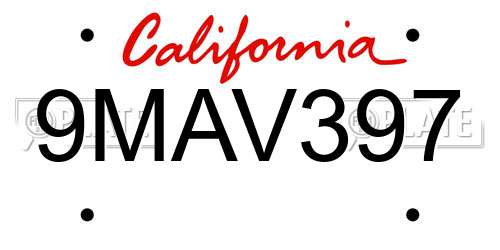 9MAV397 California License Plate
