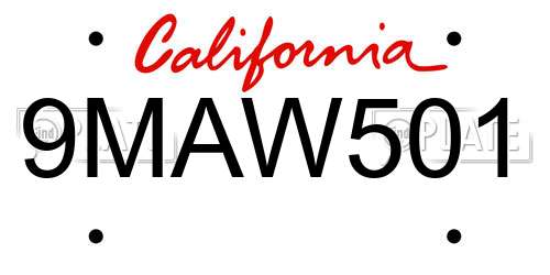 9MAW501 California License Plate
