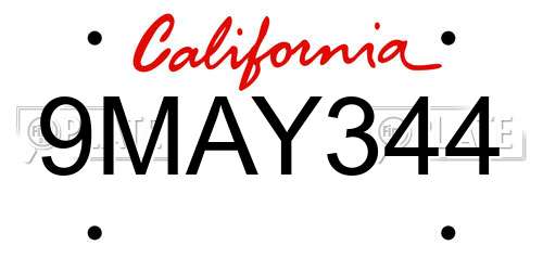 9MAY344 California License Plate
