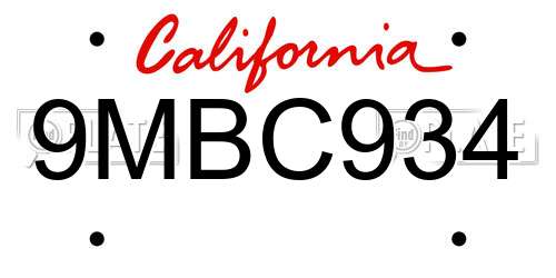 9MBC934 California License Plate