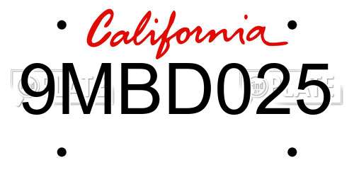 9MBD025 California License Plate