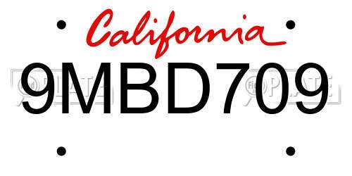 9MBD709 California License Plate