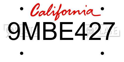 9MBE427 California License Plate