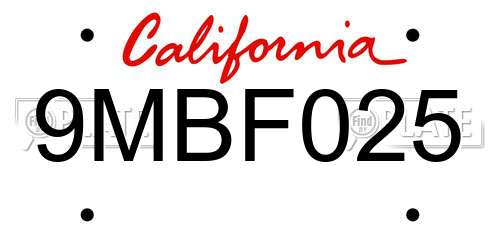 9MBF025 California License Plate
