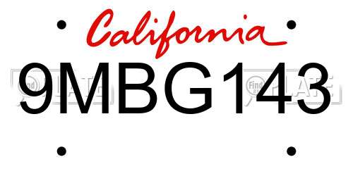 9MBG143 California License Plate