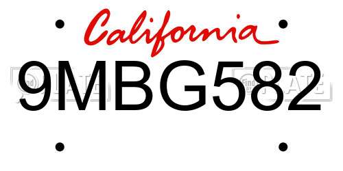 9MBG582 California License Plate