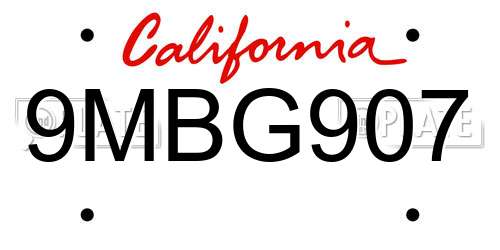 9MBG907 California License Plate