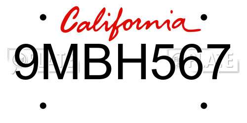 9MBH567 California License Plate