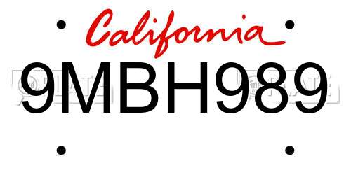 9MBH989 California License Plate