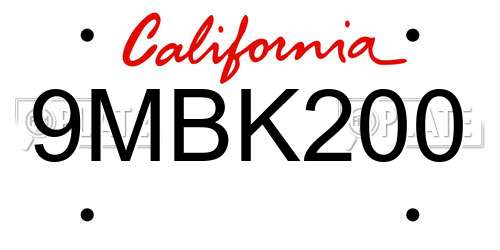 9MBK200 California License Plate