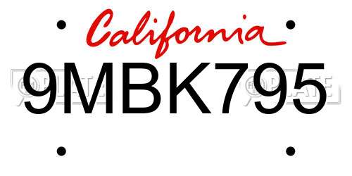 9MBK795 California License Plate