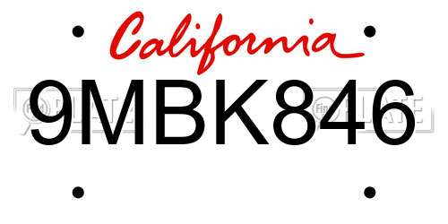 9MBK846 California License Plate