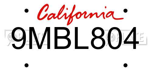 9MBL804 California License Plate