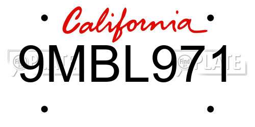 9MBL971 California License Plate