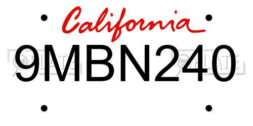 9MBN240 California License Plate