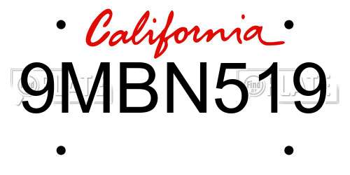 9MBN519 California License Plate