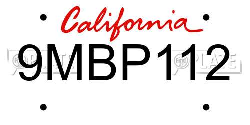 9MBP112 California License Plate