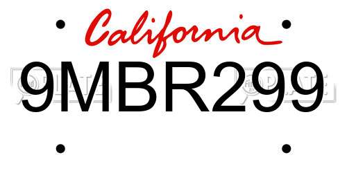9MBR299 California License Plate
