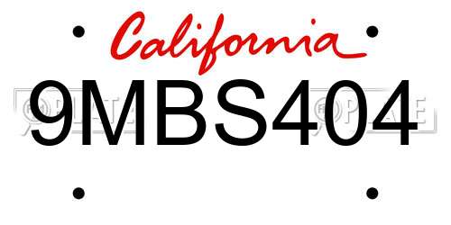 9MBS404 California License Plate