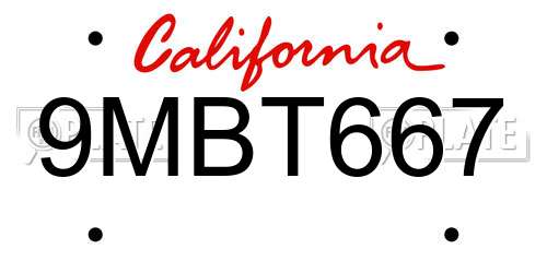 9MBT667 California License Plate