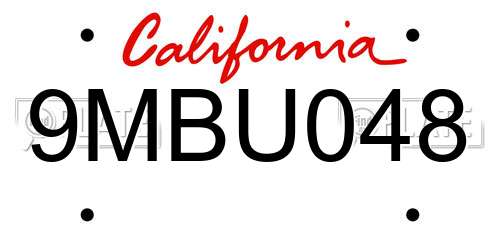 9MBU048 California License Plate