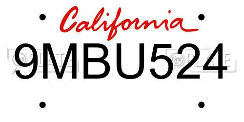 9MBU524 California License Plate