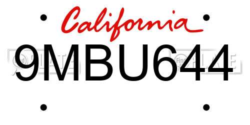 9MBU644 California License Plate