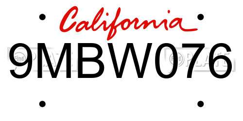 9MBW076 California License Plate