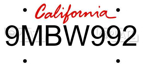 9MBW992 California License Plate