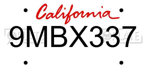 9MBX337 California License Plate