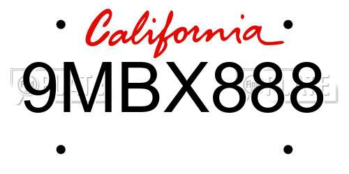 9MBX888 California License Plate