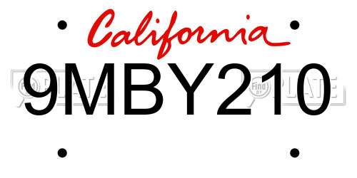9MBY210 California License Plate