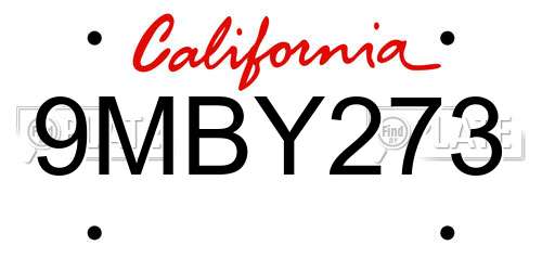 9MBY273 California License Plate
