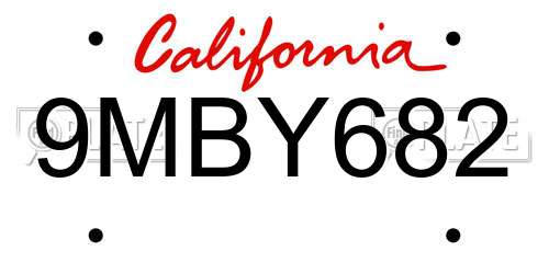 9MBY682 California License Plate