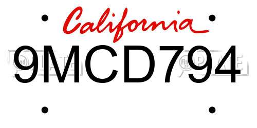 9MCD794 California License Plate