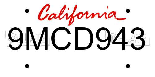 9MCD943 California License Plate