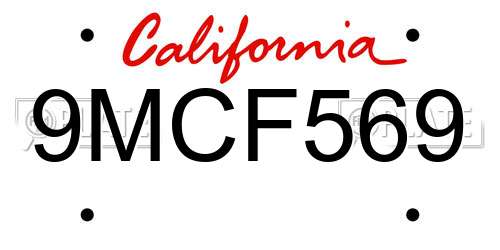 9MCF569 California License Plate