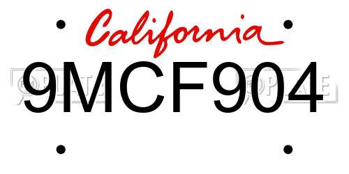 9MCF904 California License Plate