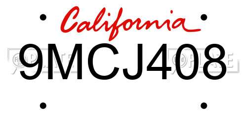 9MCJ408 California License Plate