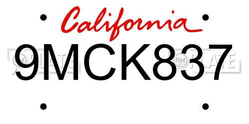 9MCK837 California License Plate