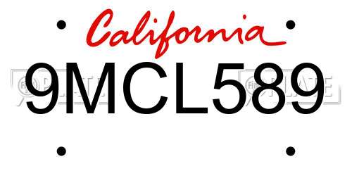 9MCL589 California License Plate