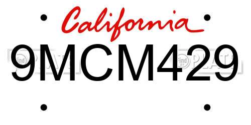 9MCM429 California License Plate