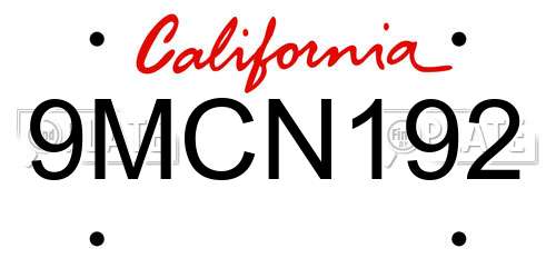 9MCN192 California License Plate