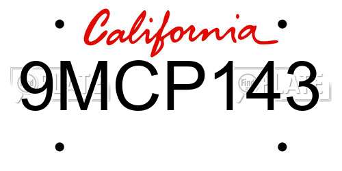 9MCP143 California License Plate