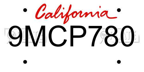 9MCP780 California License Plate